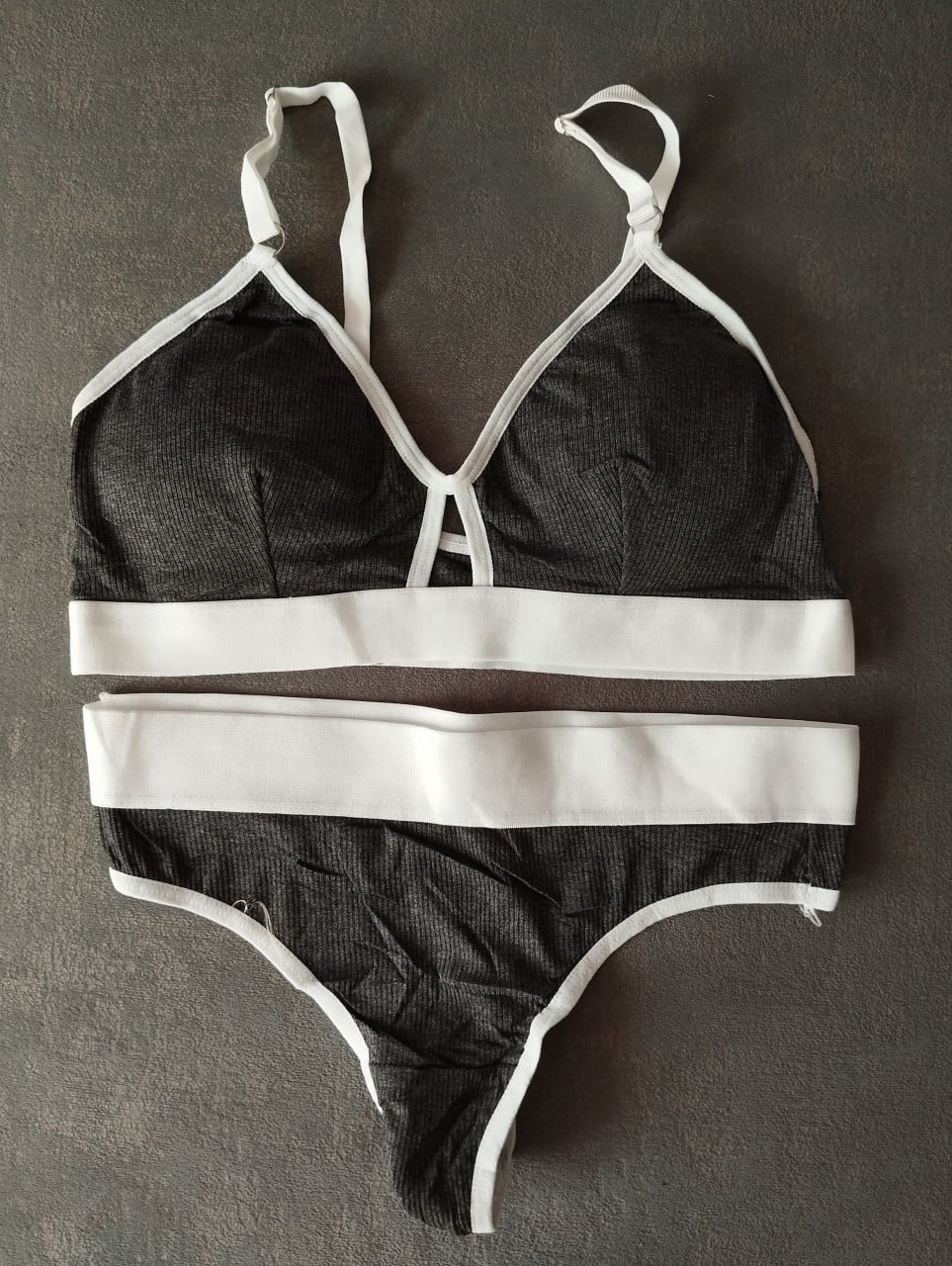 Хлопковый серый женский комплект рубчик, фото №1