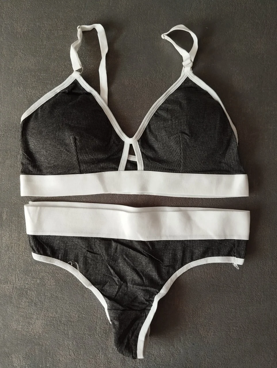 Хлопковый серый женский комплект рубчик, фото №1 Хлопковый серый женский комплект рубчик, фото №1