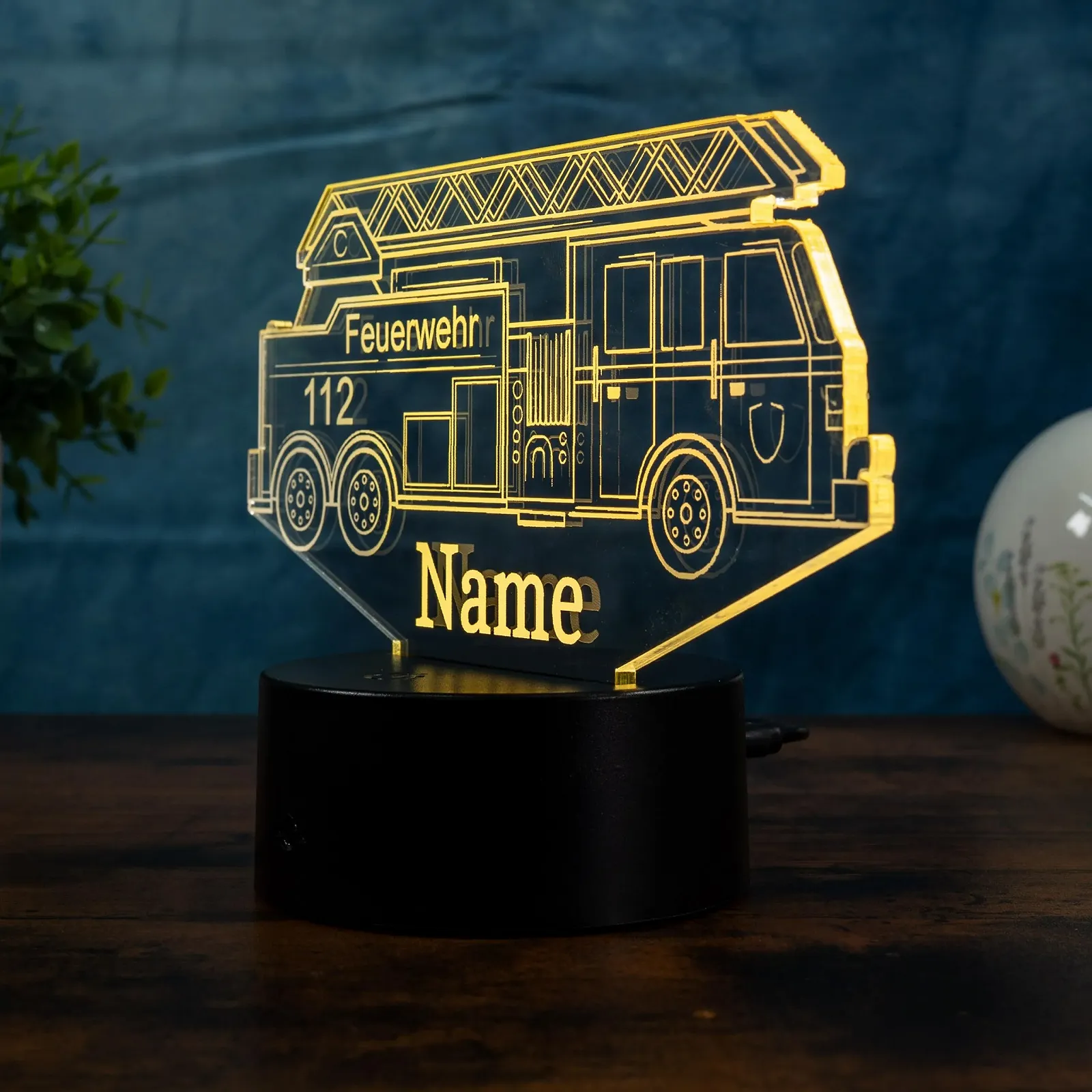 Настольная лампа Пожарная машина LED Персонализированная Ночник с именем и гравировкой 16 цветов, фото №2
