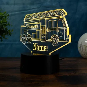 Настольная лампа Пожарная машина LED Персонализированная Ночник с именем и гравировкой 16 цветов synthetic.ua - Фото 1