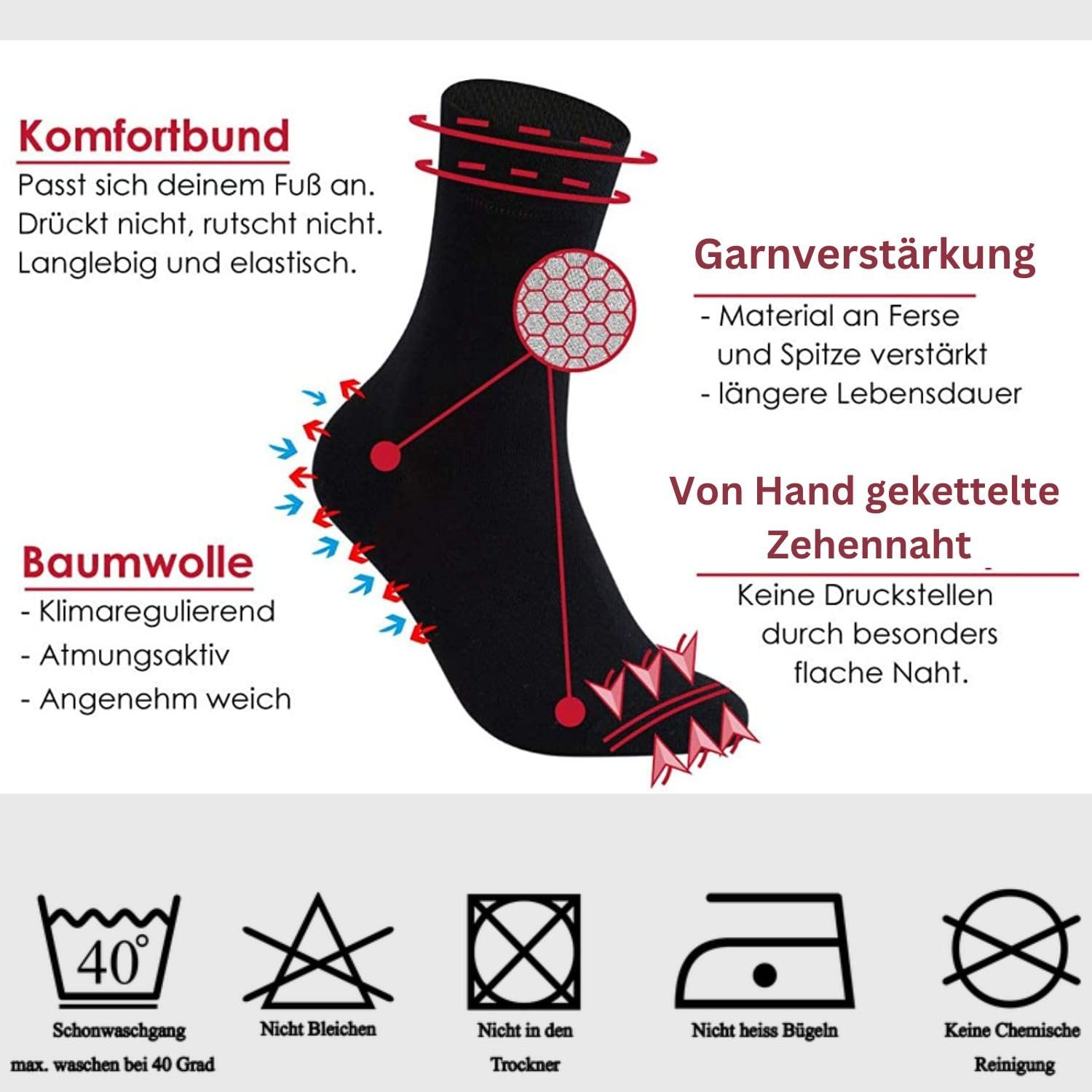 Женские носки Черный, 10 пар, размер 35-38, с комфортным поясом без швов, фото №3