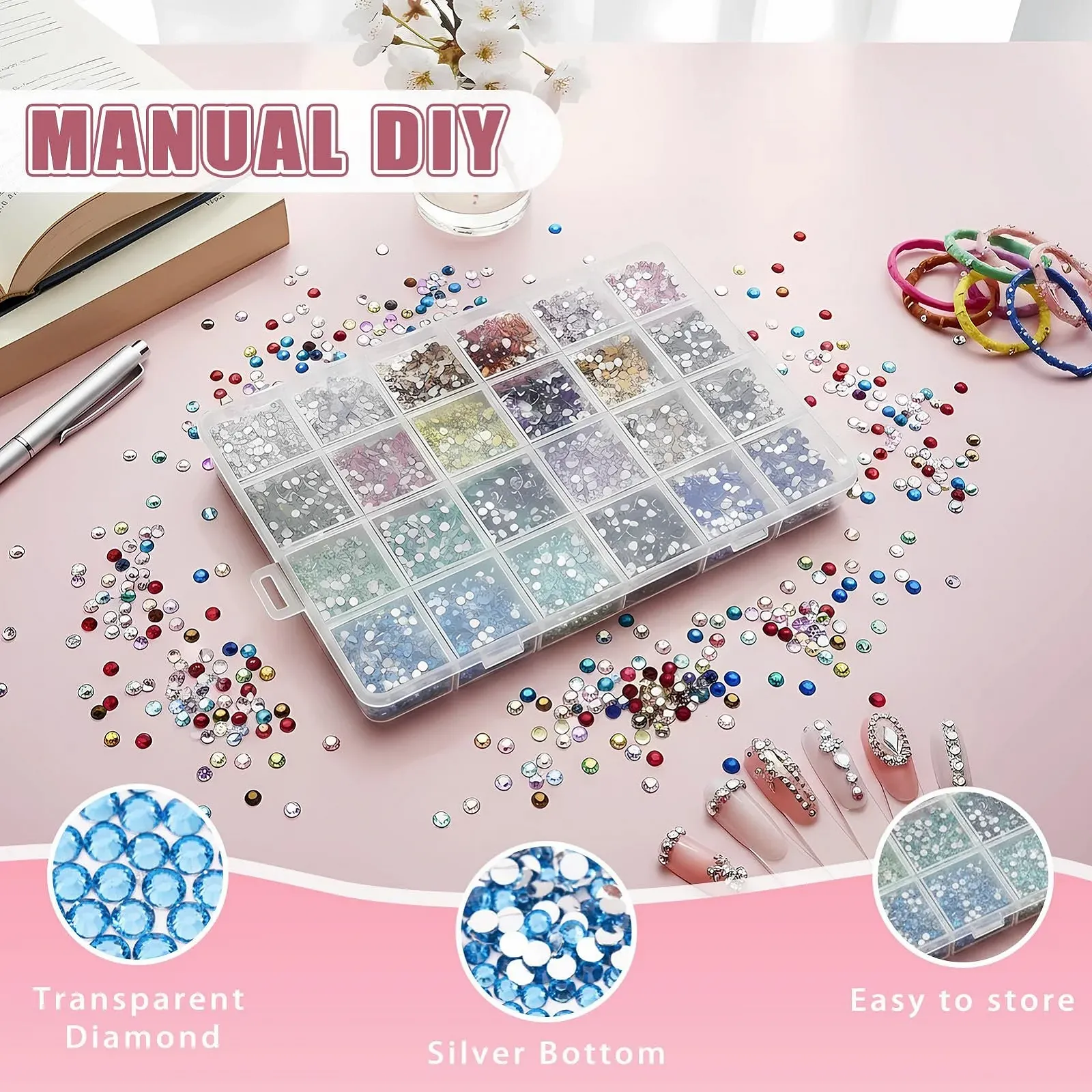 Стразы для ногтей 3 мм, 24 цвета, 24000 шт в упаковке, фото №3