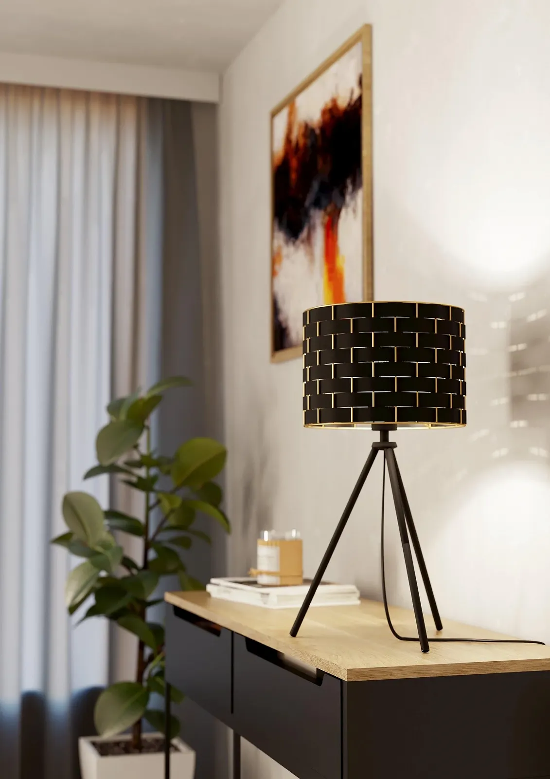 Настольная лампа EGLO Marasales Textile Metal Black Brass E27, фото №3