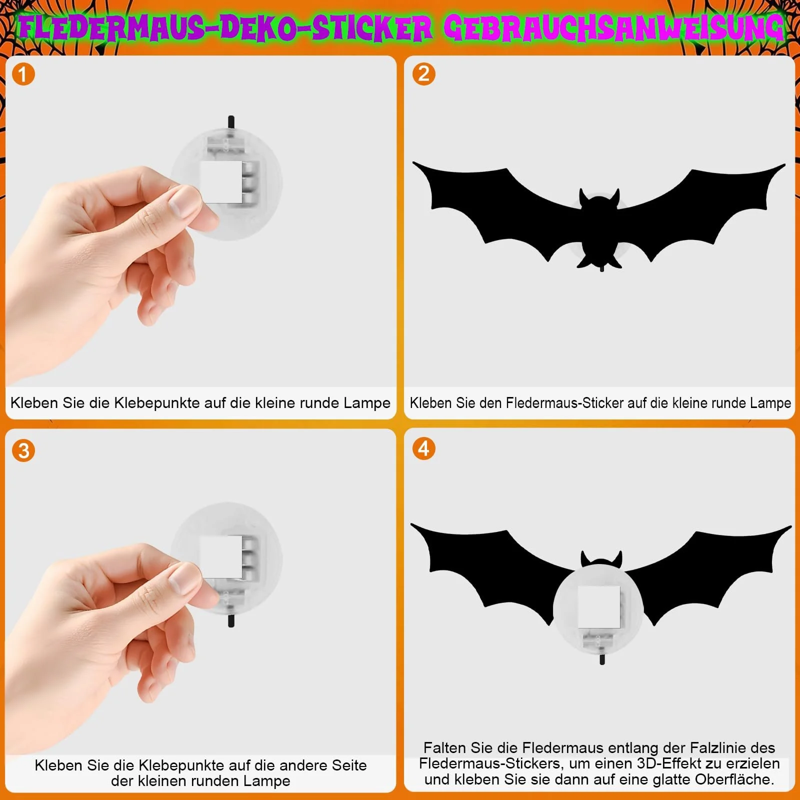 3D декоративні наклейки GoldRock Кажани з LED-підсвічуванням 24 шт. Фіолетовий, фото №3