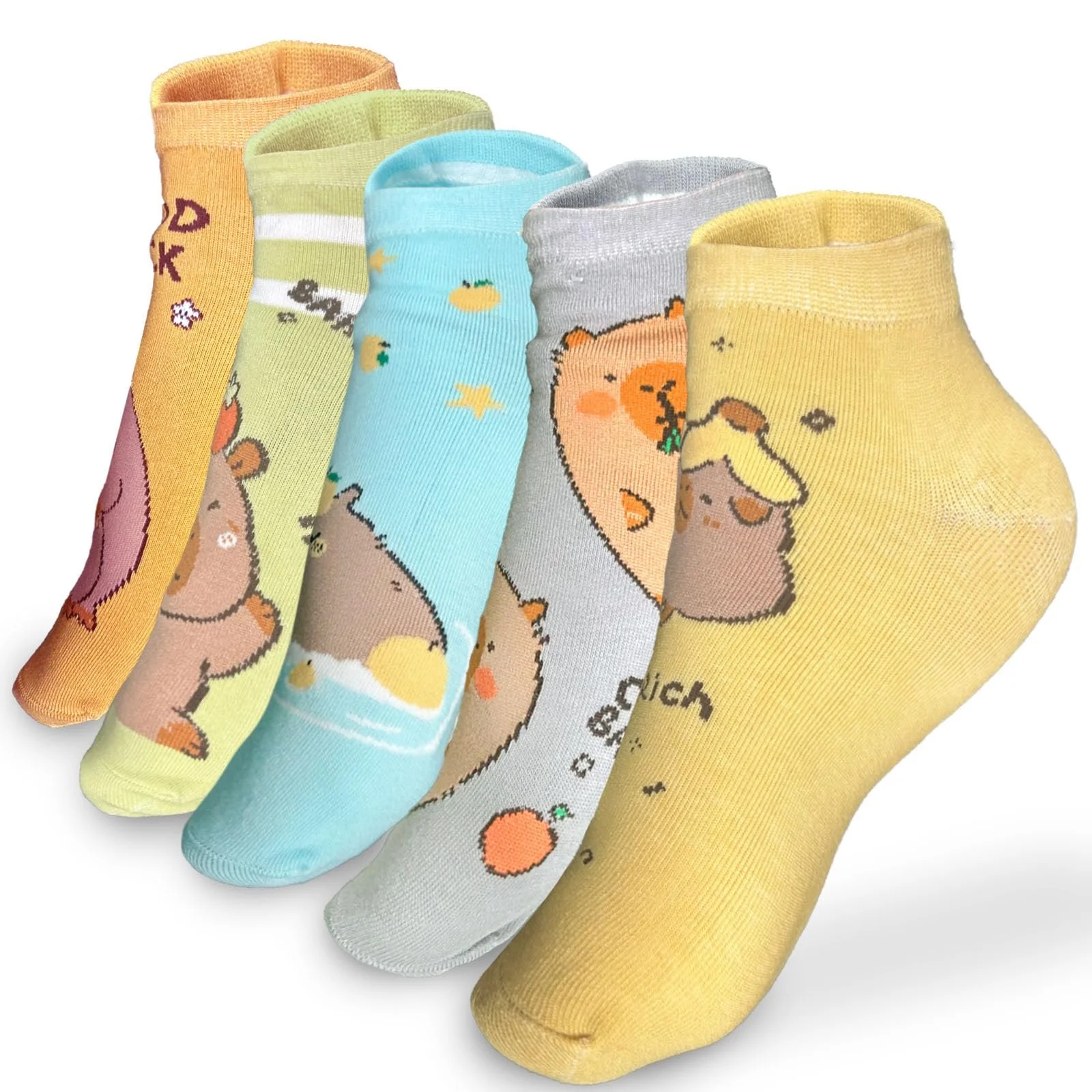 Носки с рисунком Capybara Sachen, 5 пар, разноцветные, хлопковые, с изображением животных, милые, для женщин, мам, подростков, девочек, бабушек, подруг, для нее, One size fits all, фото №1