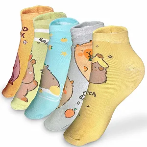 Носки с рисунком Capybara Sachen, 5 пар, разноцветные, хлопковые, с изображением животных, милые, для женщин, мам, подростков, девочек, бабушек, подруг, для нее, One size fits all - Фото 1