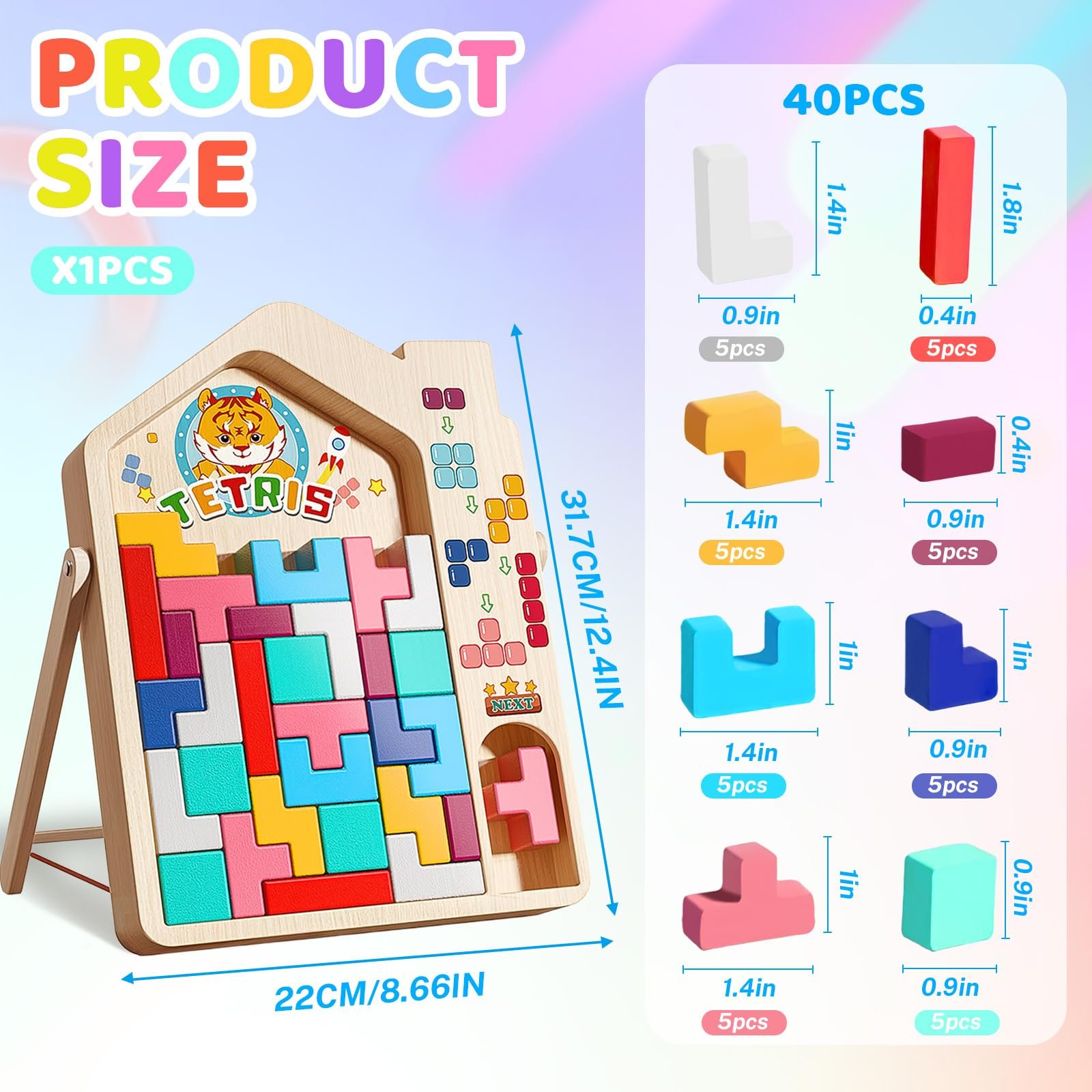 Деревянный пазл panemy Tetris Game 40 блоков Montessori, фото №2