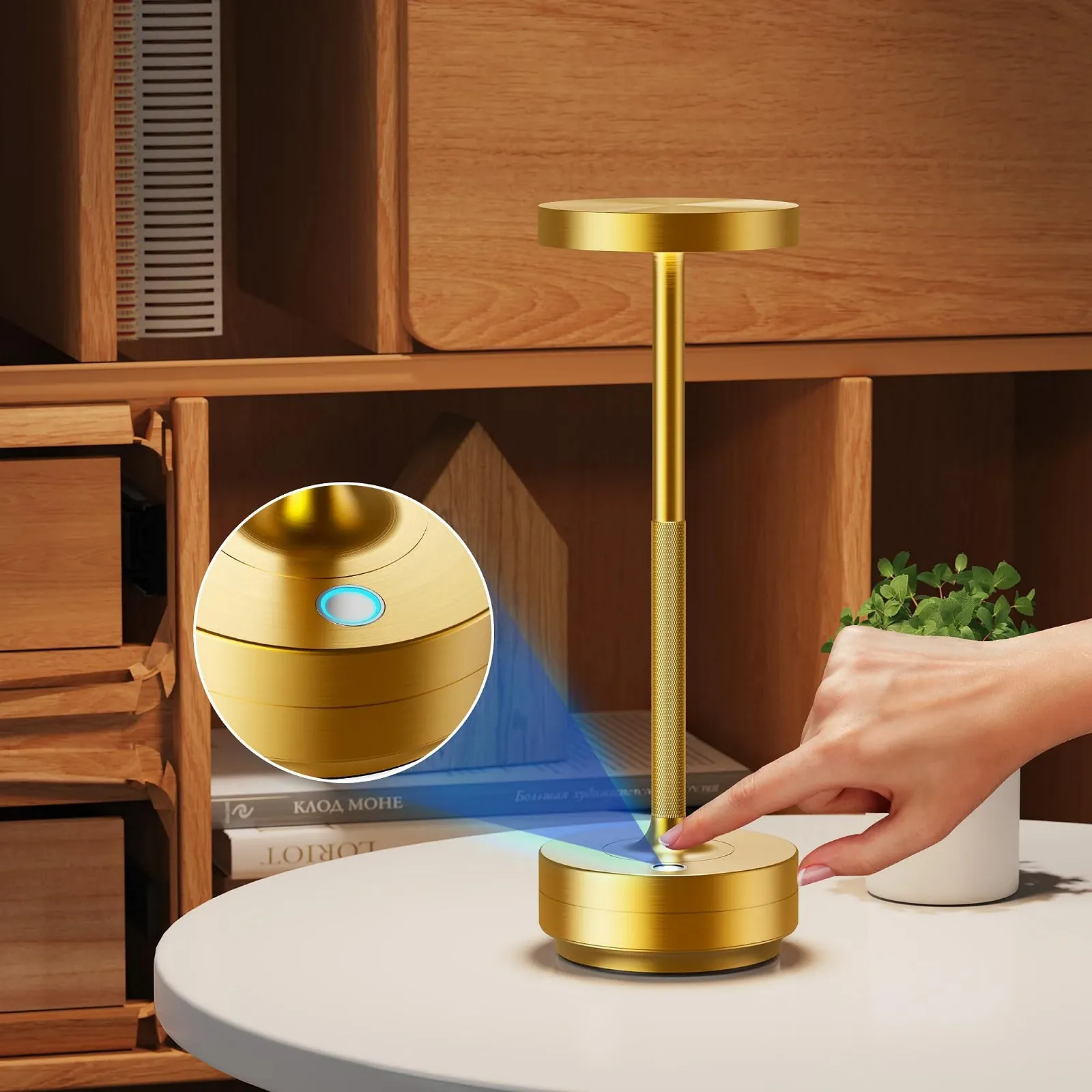 Настільна лампа LED акумуляторна IP54 5000 mAh Сенсорна 3 кольори Золотиста, фото №3