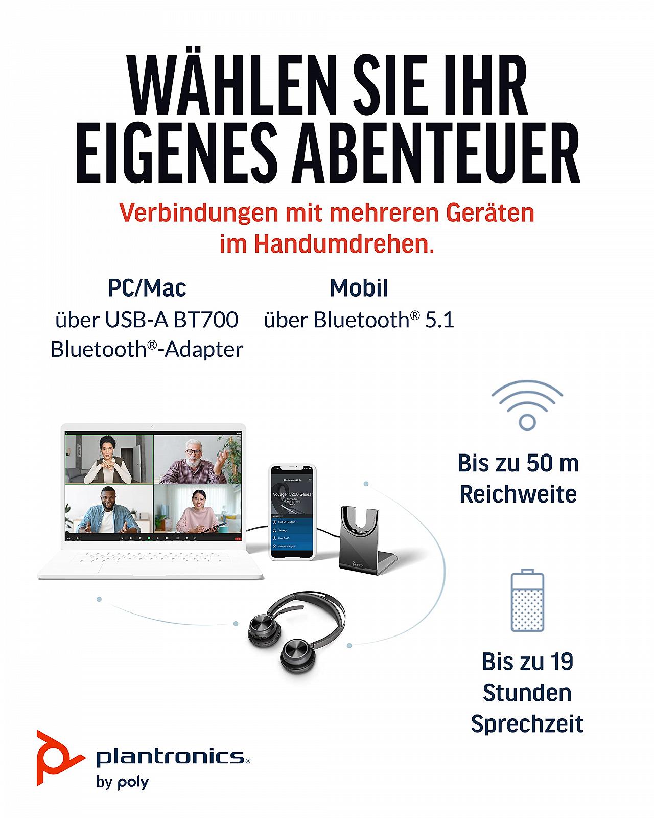 Гарнітура Plantronics Voyager Focus 2 UC Бездротова З зарядною станцією (Poly) Активне шумопоглинання (ANC) Довгий час розмови Підключення до ПК/Mac/мобільного пристрою через Bluetooth Teams, Zoom та інші, фото №6