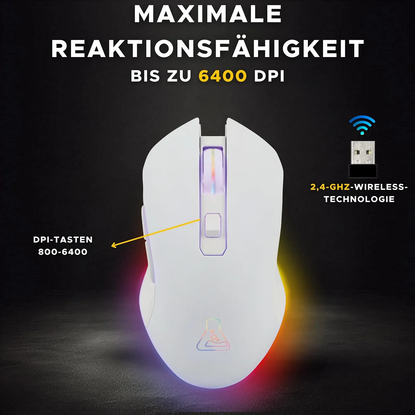 Беспроводная игровая мышь THE G-LAB Kult Helium 3200 DPI с ретро подсветкой 7 цветов - Белый, фото №2