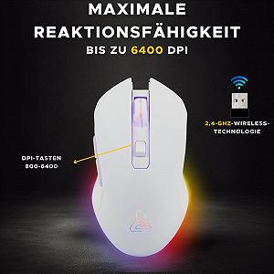 Беспроводная игровая мышь THE G-LAB Kult Helium 3200 DPI с ретро подсветкой 7 цветов - Белый synthetic.ua - Фото 1