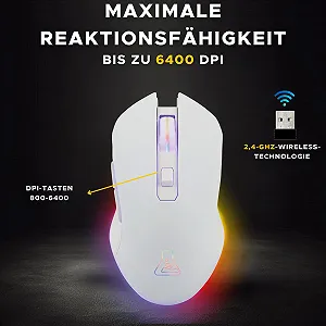 Бездротова ігрова миша THE G-LAB Kult Helium 3200 DPI з ретро підсвічуванням 7 кольорів - Білий synthetic.ua - Фото 1