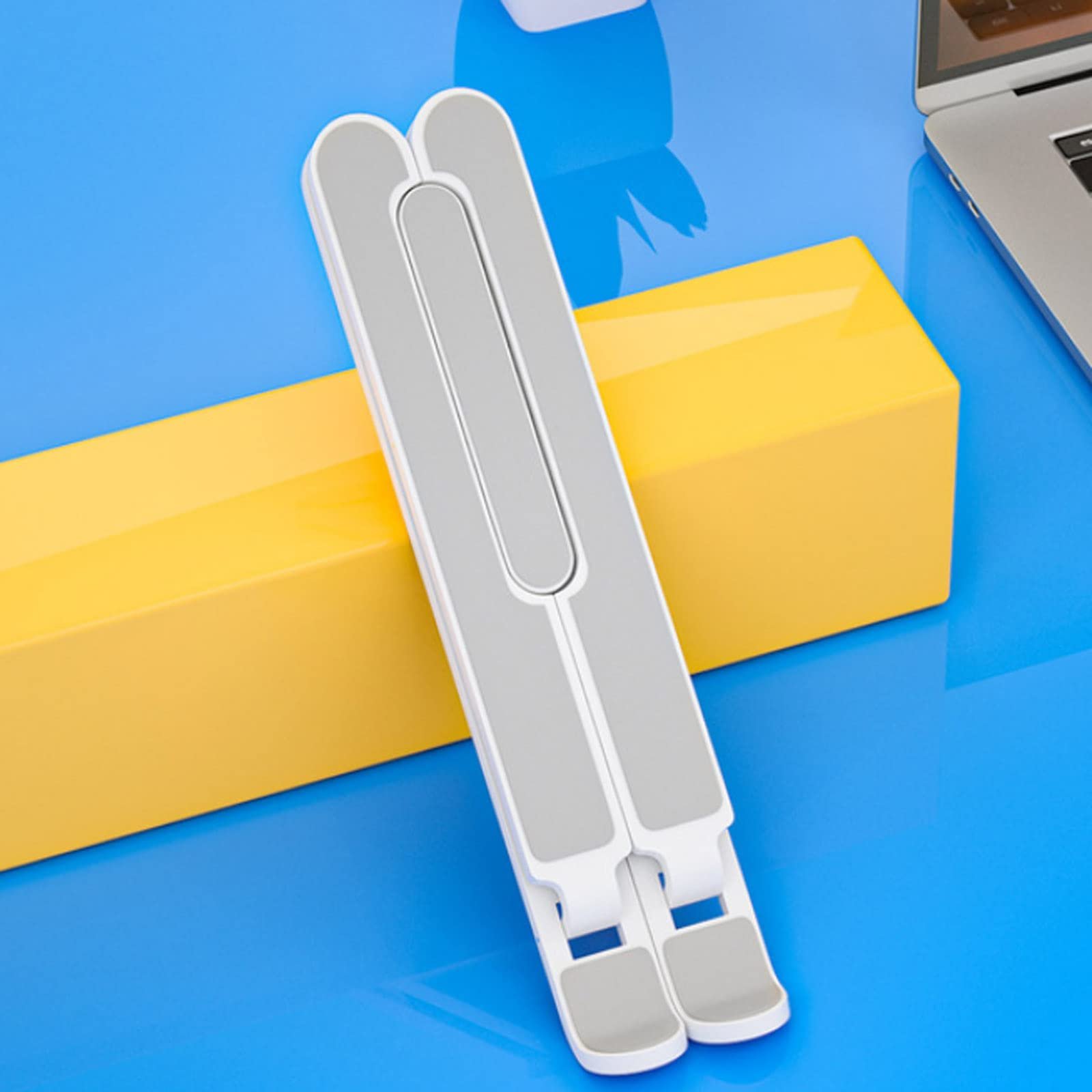 Подставка для ноутбука складная алюминиевая регулируемая по высоте (белая), фото №2