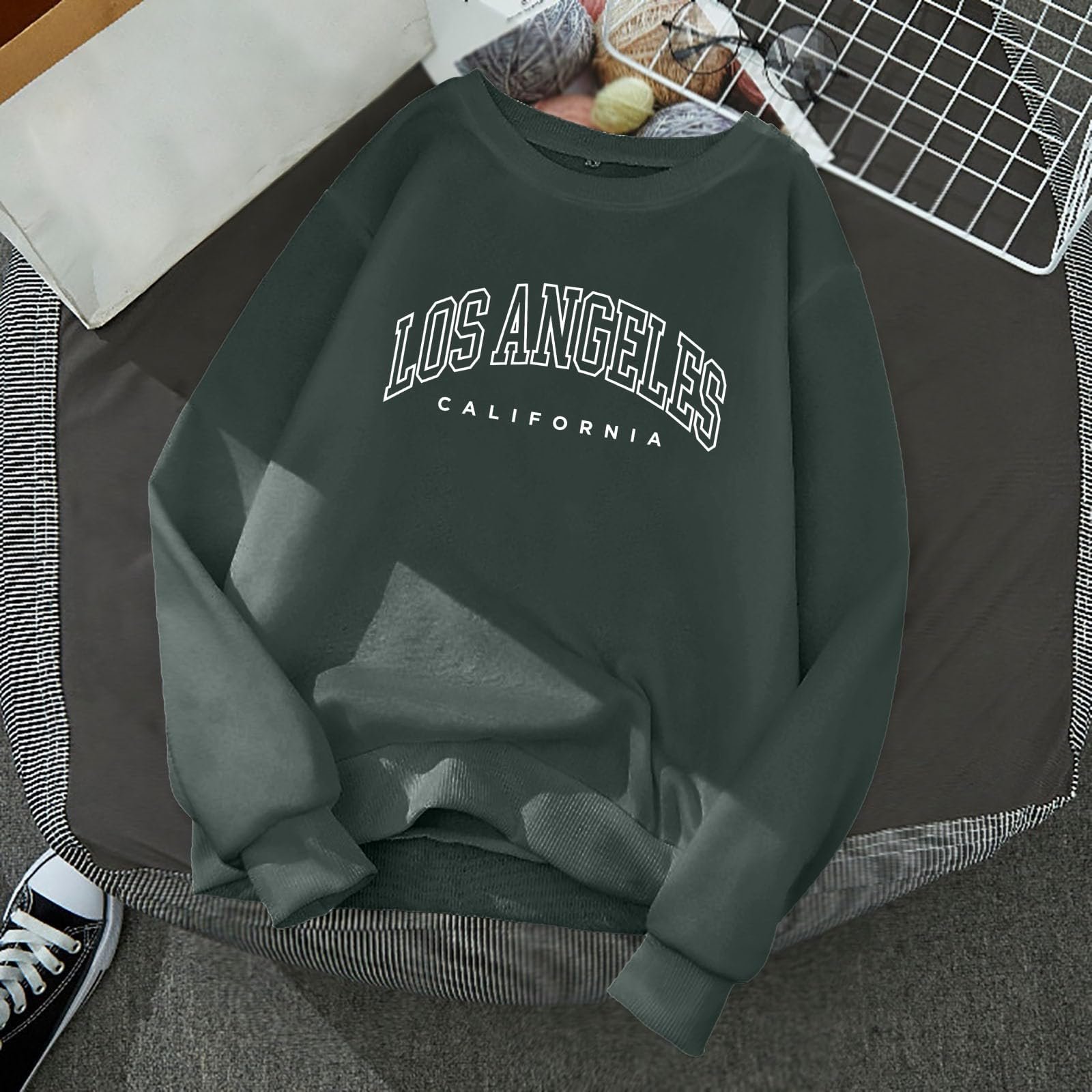 Женская толстовка с принтом Los Angeles California, круглый вырез, осенний топ, круглый вырез, колледж, Backwoods, худи, графический, длинный рукав, буквенный, западный стиль, наряды, Y2K, фото №2
