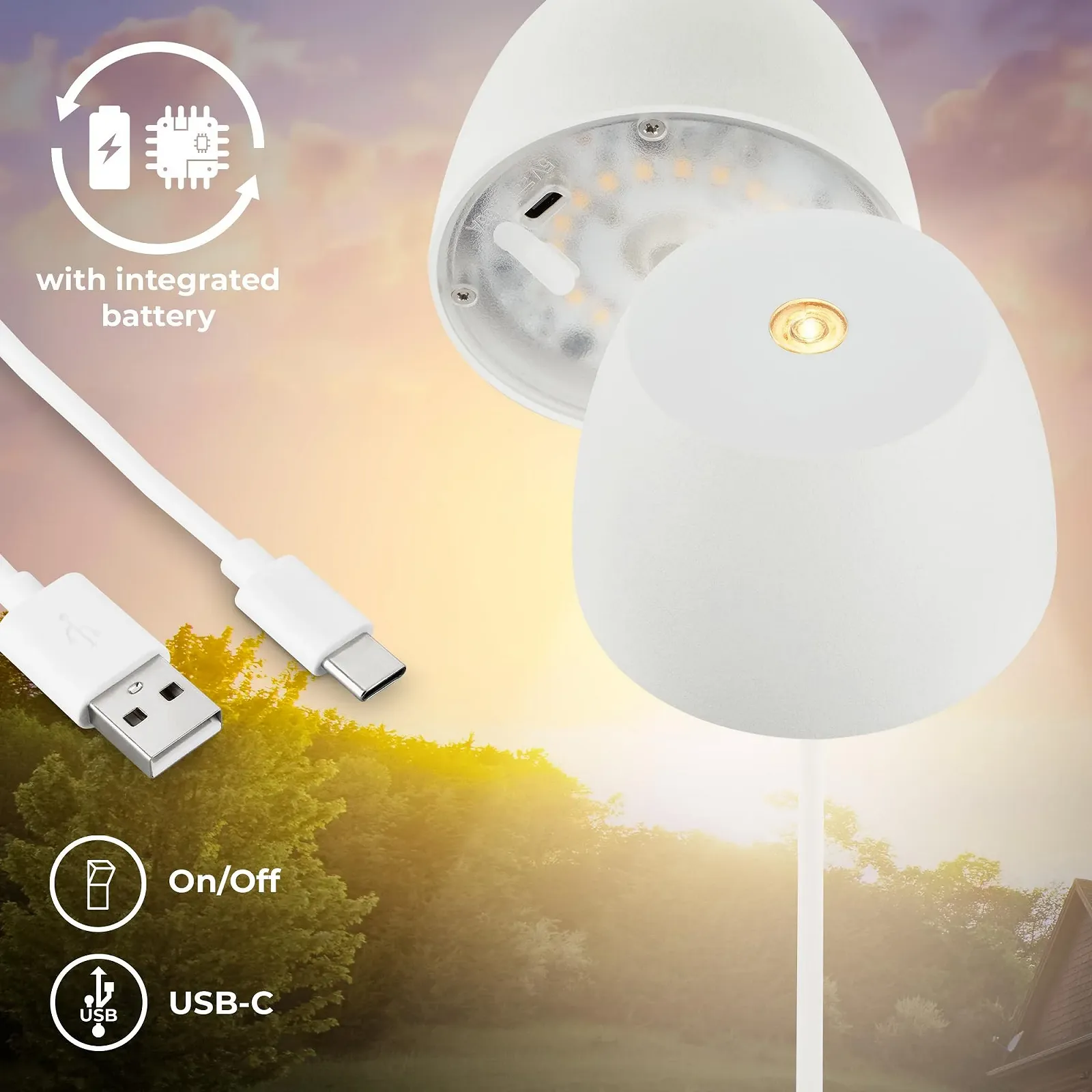 Настільна лампа B.K.Licht Mini LED акумуляторна IP44 сенсорна 8 x 20 см Біла, фото №4