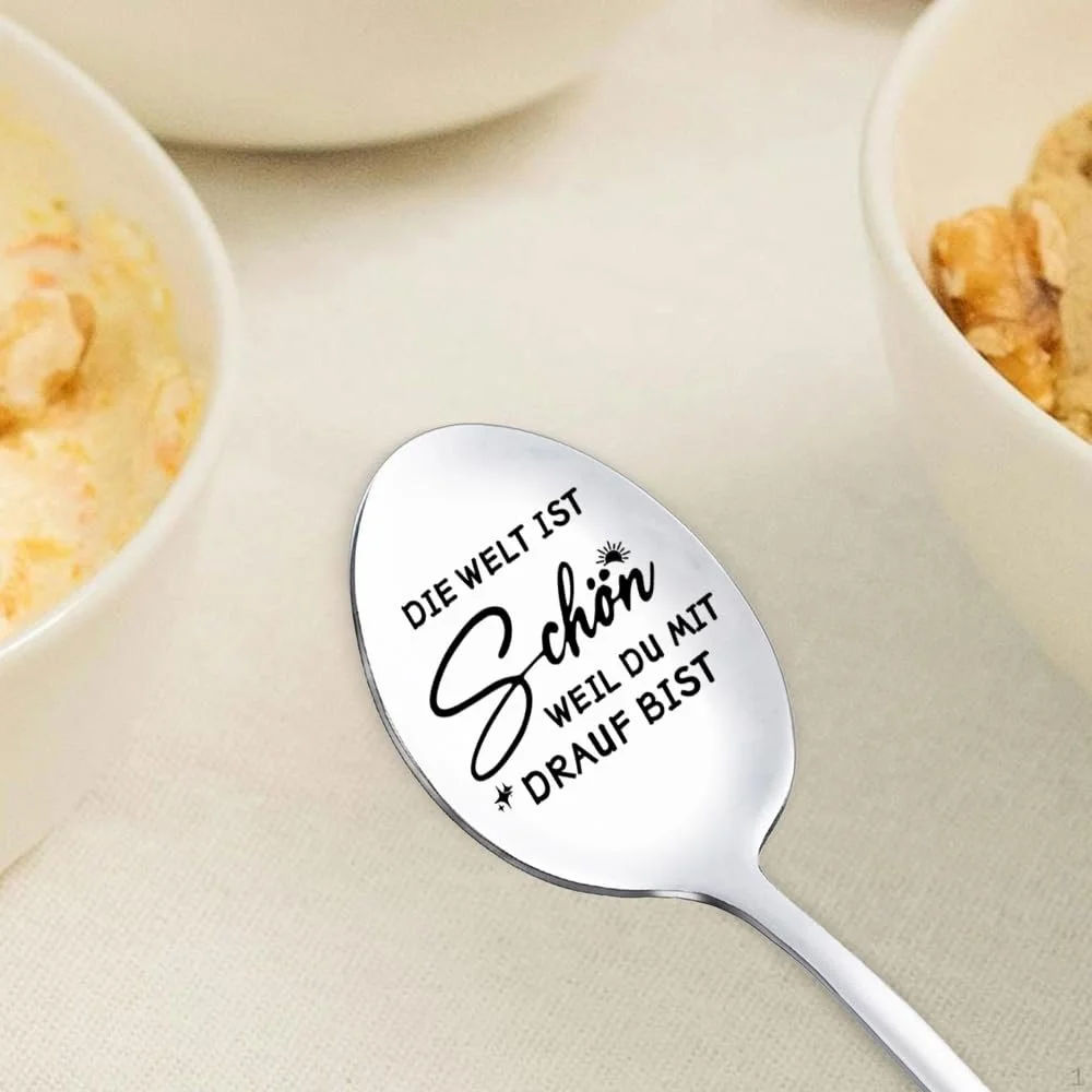 Кофейная ложка Sch6n Dass es Dich Gibt Gifts с гравировкой, подарок на годовщину для него и для нее, полированная ложка из нержавеющей стали для десерта, подарок на день рождения, свадебный подарок, подарок на годовщину, фото №6
