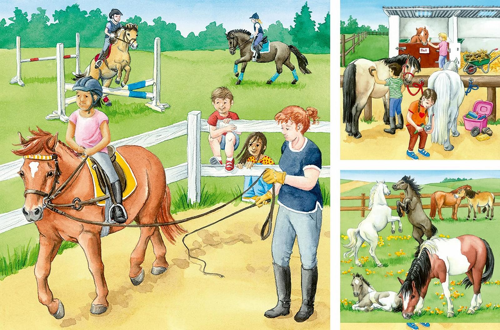 Дитячий пазл Ravensburger Wieso? Weshalb? Warum? 05129 Один день на кінній фермі 3 x 49 елементів від 5 років, фото №2