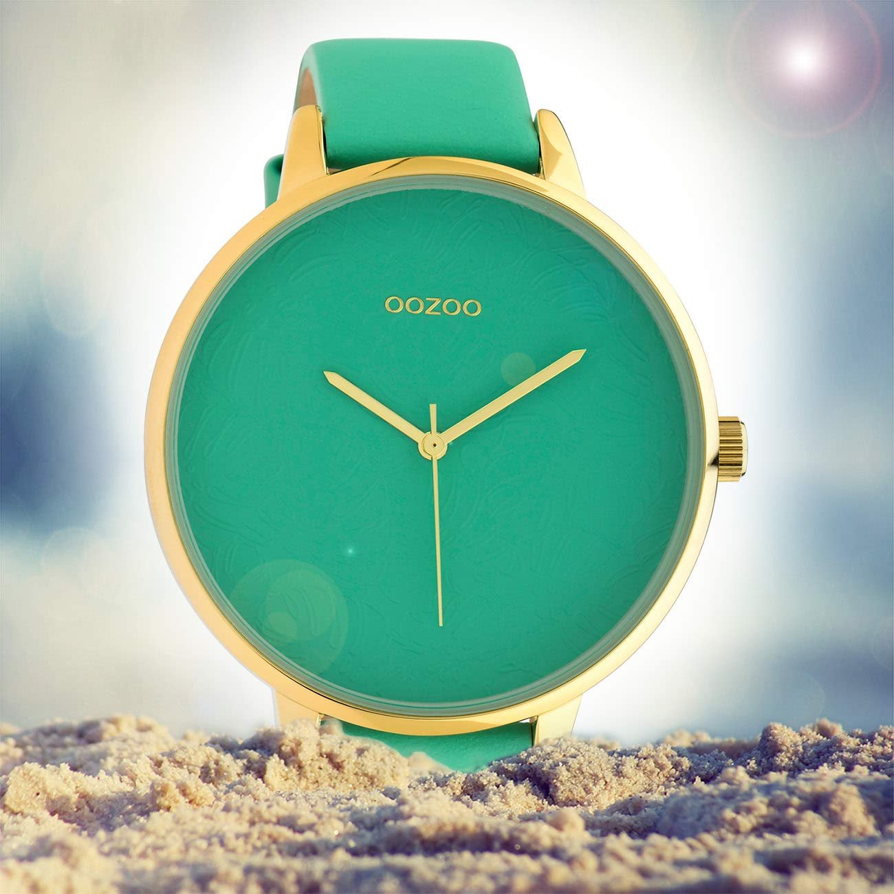 Женские часы Oozoo C10573 Дизайнерский циферблат Кожаный ремешок 48 мм Biscay Green, фото №4