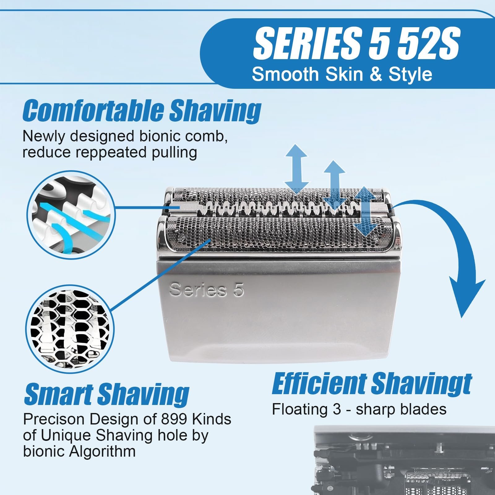 Головка для бритья Braun Series 5 52S сменная серебристая, фото №5