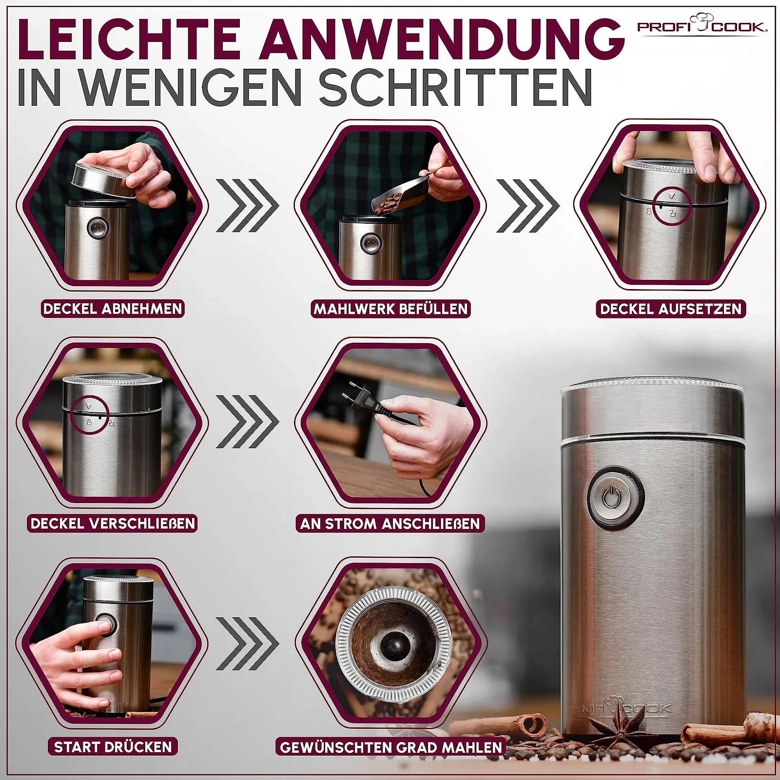 Кавомолка ProfiCook PC KSW 1216 150 Вт, нержавіюча сталь, фото №5