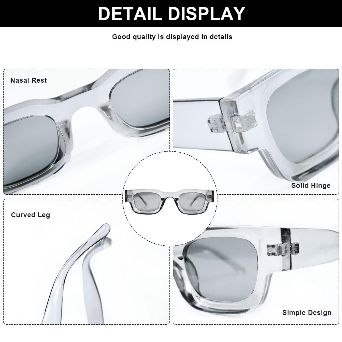 Сонцезахисні окуляри прямокутні вінтажні Crazy Bean, 2 шт, фото №4