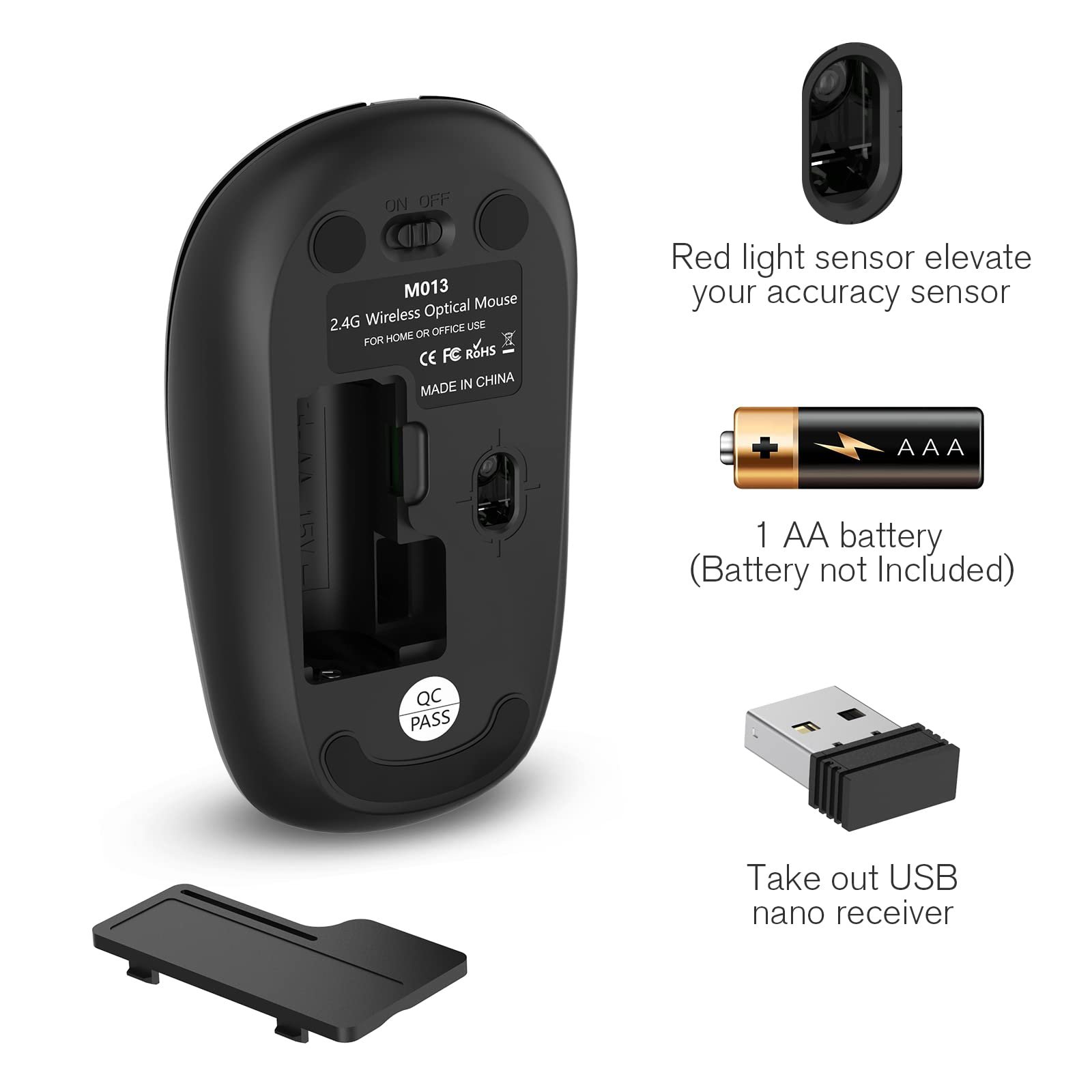 Мышь беспроводная Cimetech 2.4GHz, тихая, эргономичная, с USB-ресивером, 3 DPI, металлическое колесо прокрутки, фото №4