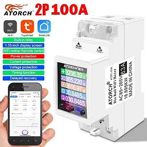 Розумний Wi-Fi, автоматичний вимикач, ATORCH 2P 100A Tuya WIFI, лічильник електроенергії КВтч, вимірювання потужності, таймер synthetic.ua - Фото 1