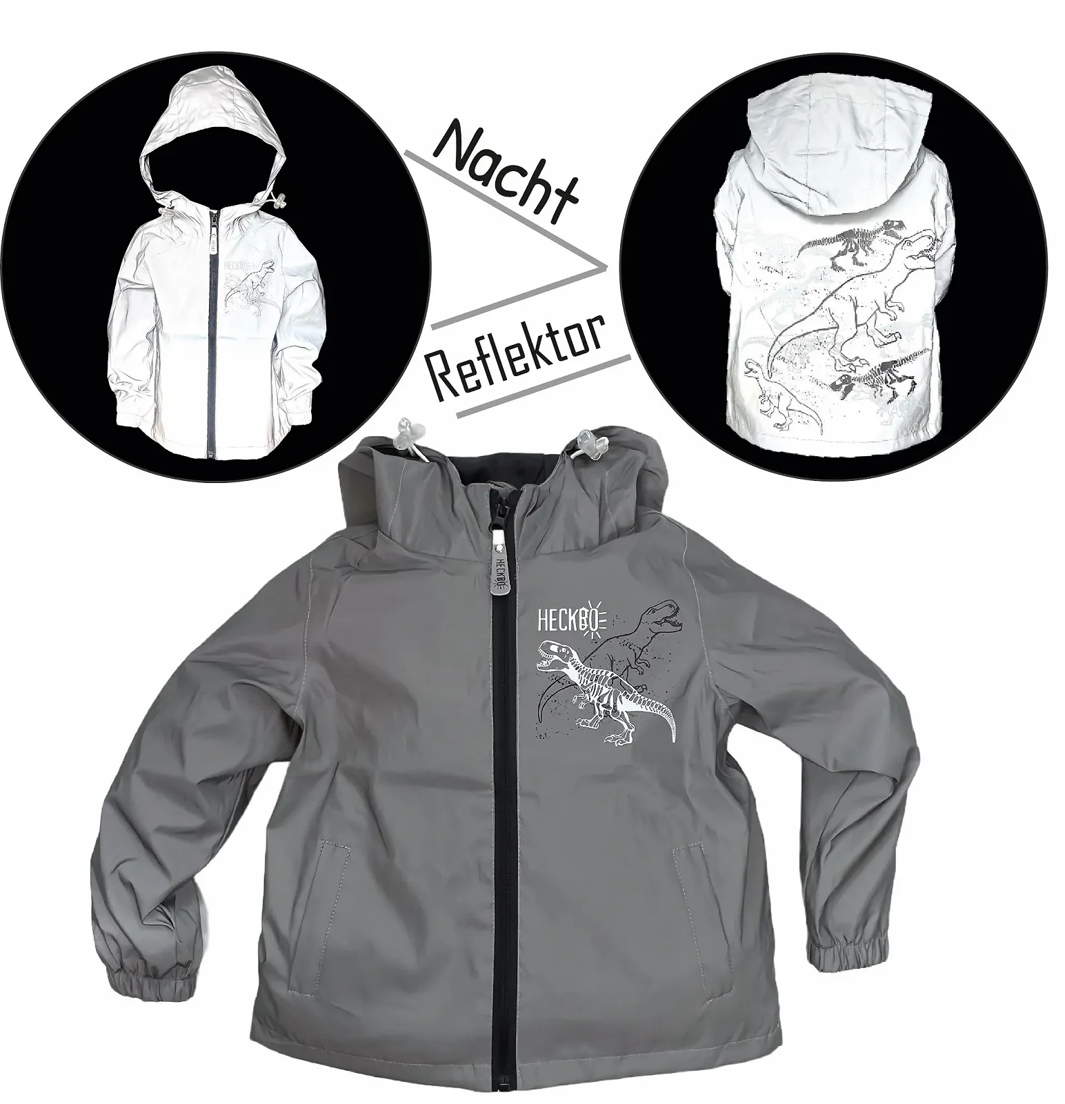 Дитяча дощова куртка з динозавром HECKBO, вітрівка зі світловідбивачами, фото №3