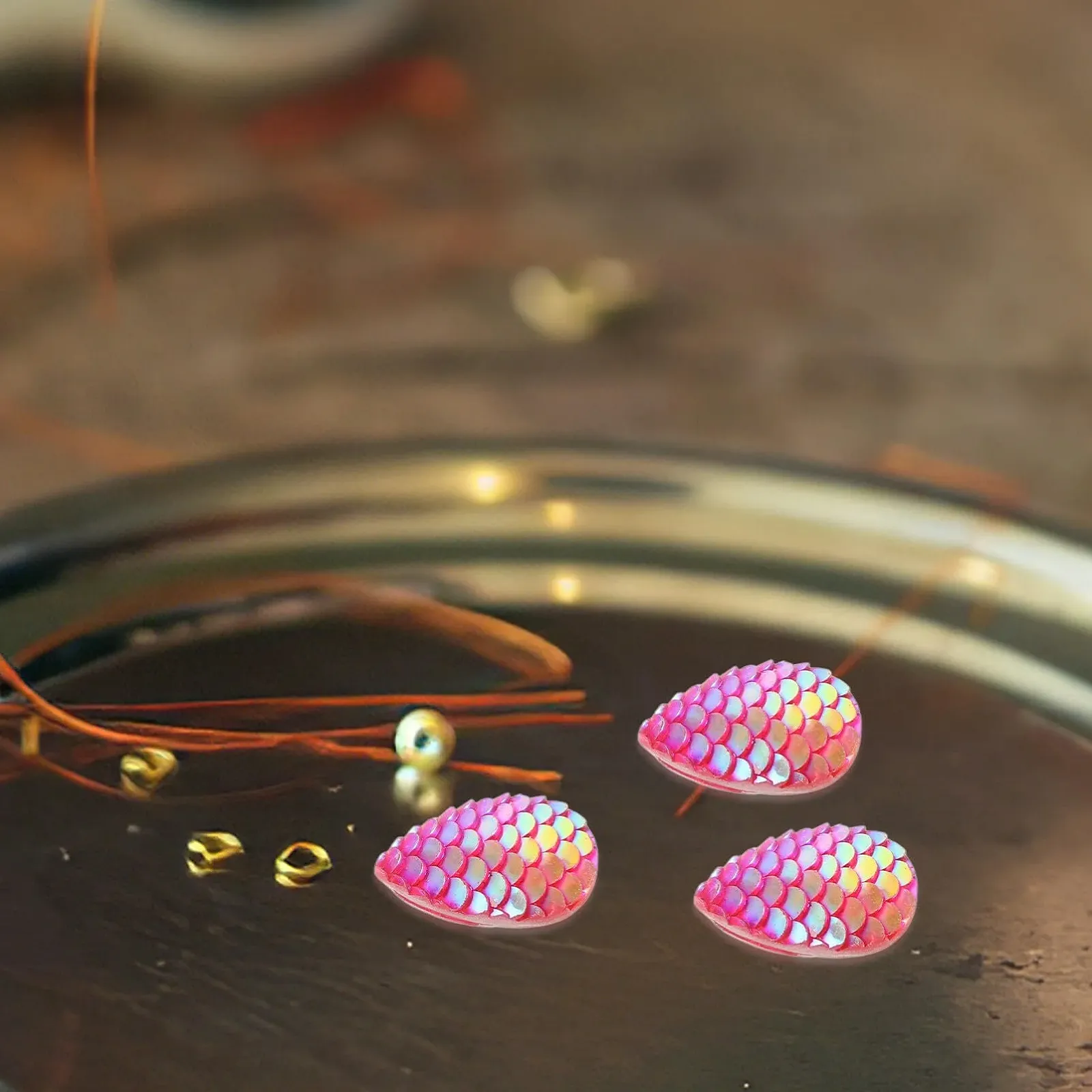 Набір Кабошони з смоли Луска Русалки, 50 шт, Плоска задня частина, Форма краплі води, фото №3