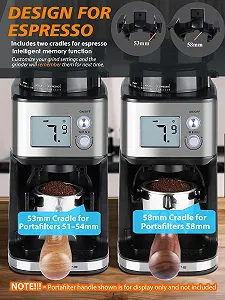 Электрическая кофемолка Homtone, 51 уровень помола, автоматическая с большим дисплеем для фильтр-кофе/заварного кофе/эспрессо/френч-пресса, серебристая synthetic.ua - Фото 1