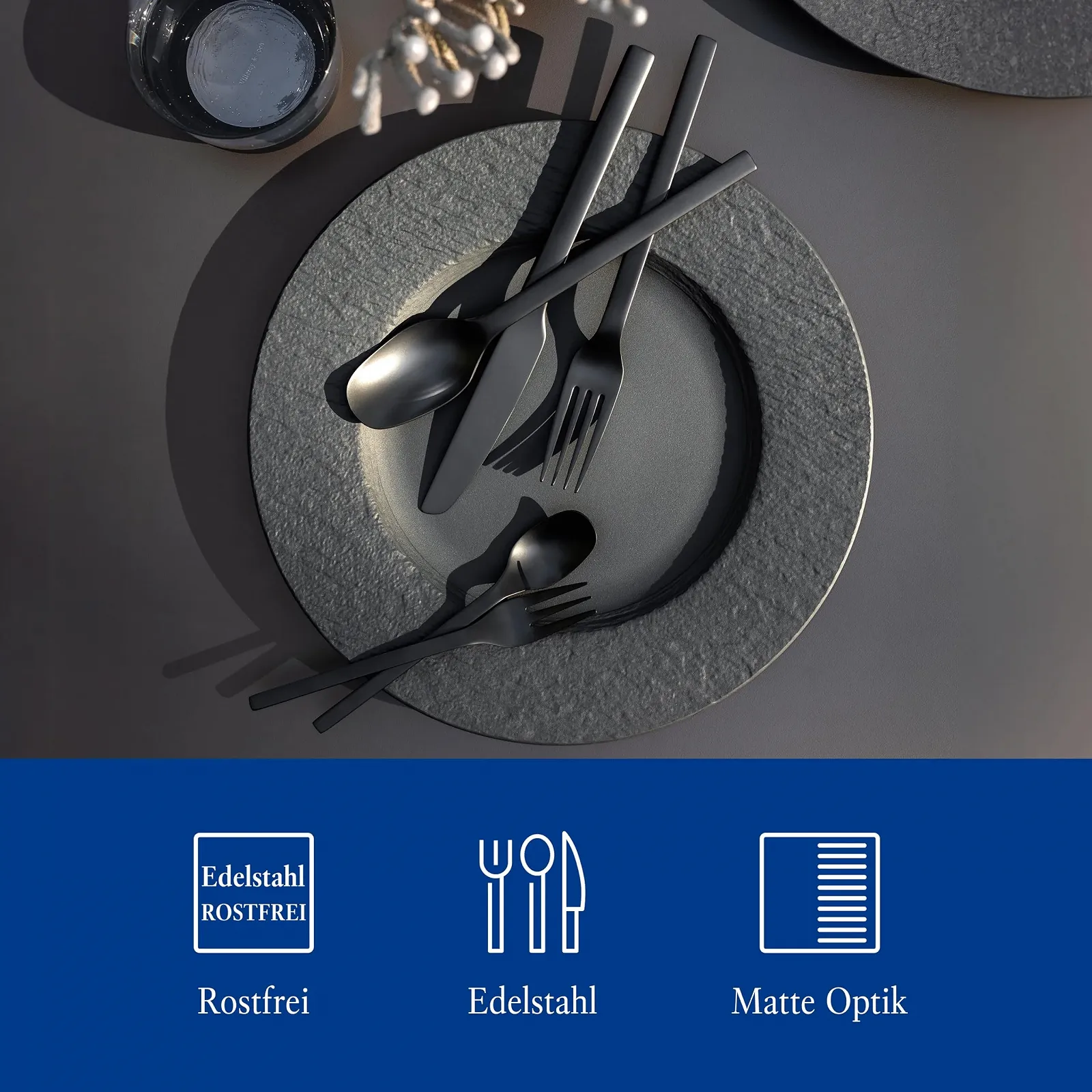 Набір столових приборів Villeroy & Boch Manufacture, 20 предметів, для 4 осіб, чорний, фото №2 Набір столових приборів Villeroy & Boch Manufacture, 20 предметів, для 4 осіб, чорний, фото №2