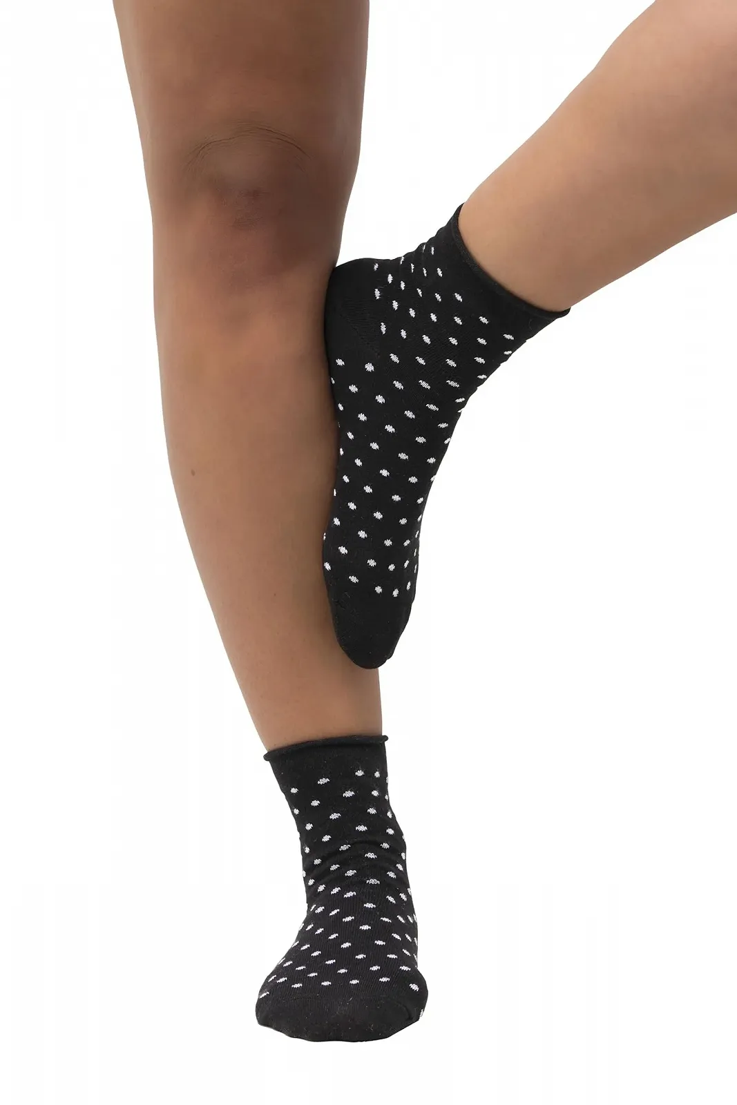 Чулки Ulla Popken в горошек с подвёрнутым краем, Чёрный, One Size, фото №2