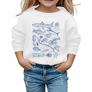 Модный свитшот для девочки с буквенным принтом, круглым вырезом и длинными рукавами для повседневного стиля - Фото 1