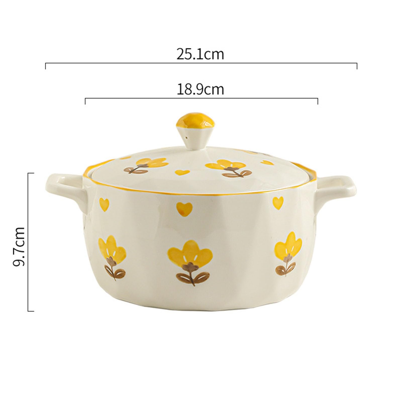 Форма для запекания керамическая круглая с крышкой и ручками Yellow Flower 1700 мл желтая, фото №3