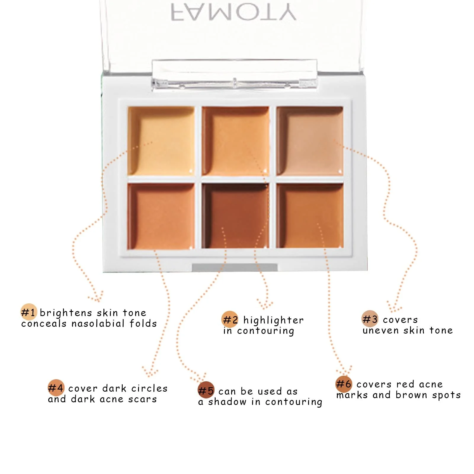 Палетка консилеров WishesMar Корректор цвета для темных кругов 6 оттенков #C, фото №6