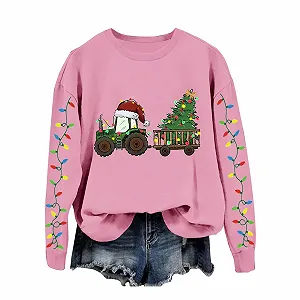 Рождественский джемпер Vhersily Женский Свитшот Рождественская Елка Милый Принт Графическая Рубашка Повседневный Длинный Джемпер Рождественский Длинный Джемпер - Фото 1