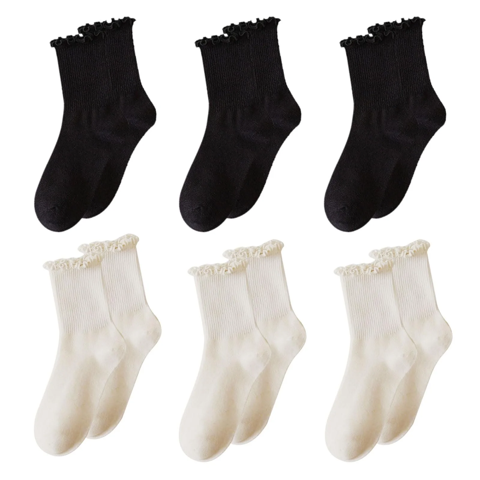 Шкарпетки з рюшами для жінок (6 пар) Бежевий, фото №1 Шкарпетки з рюшами для жінок (6 пар) Бежевий, фото №1