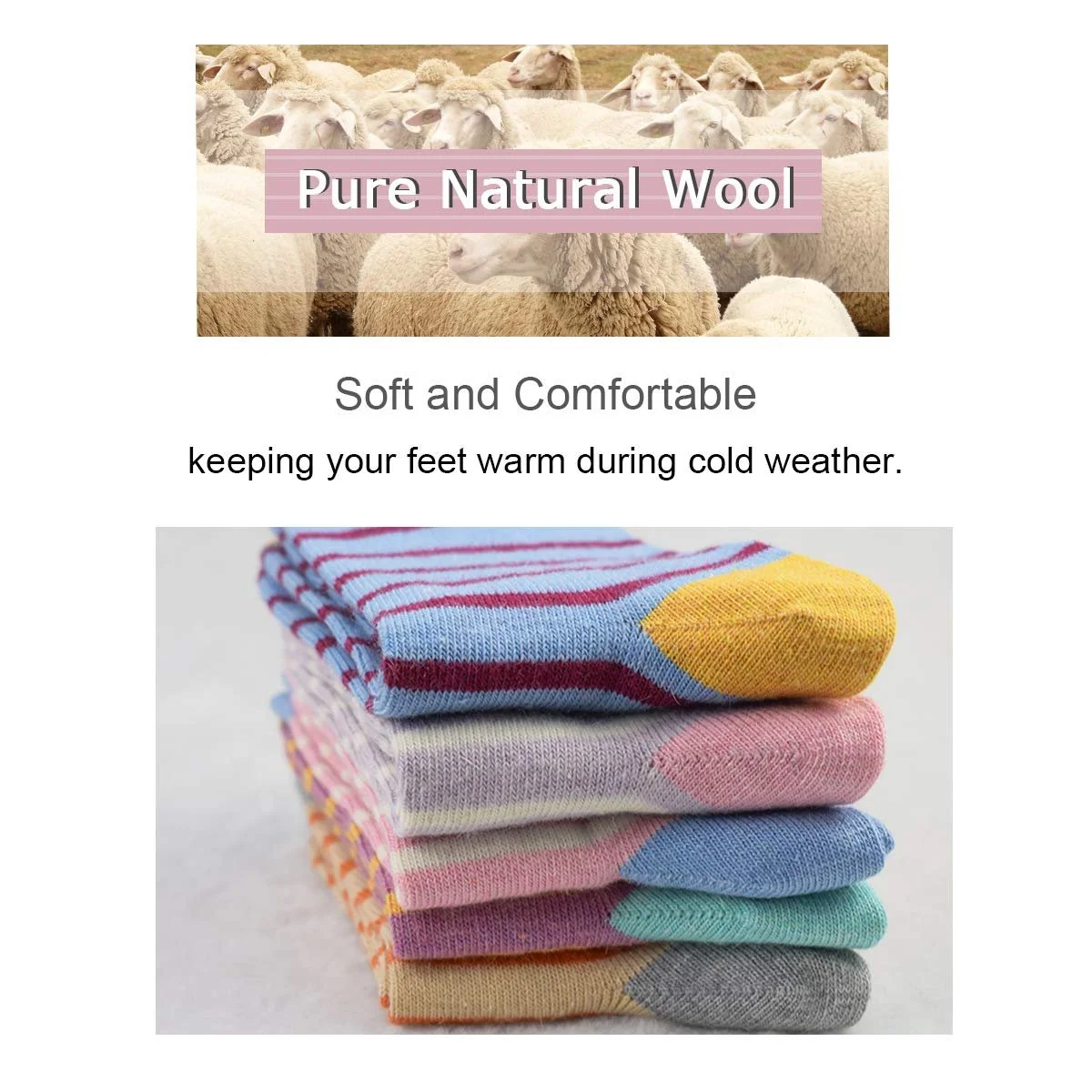 Жіночі шкарпетки La Dearchuu вовняні 5 пар Розмір 35-40, фото №2