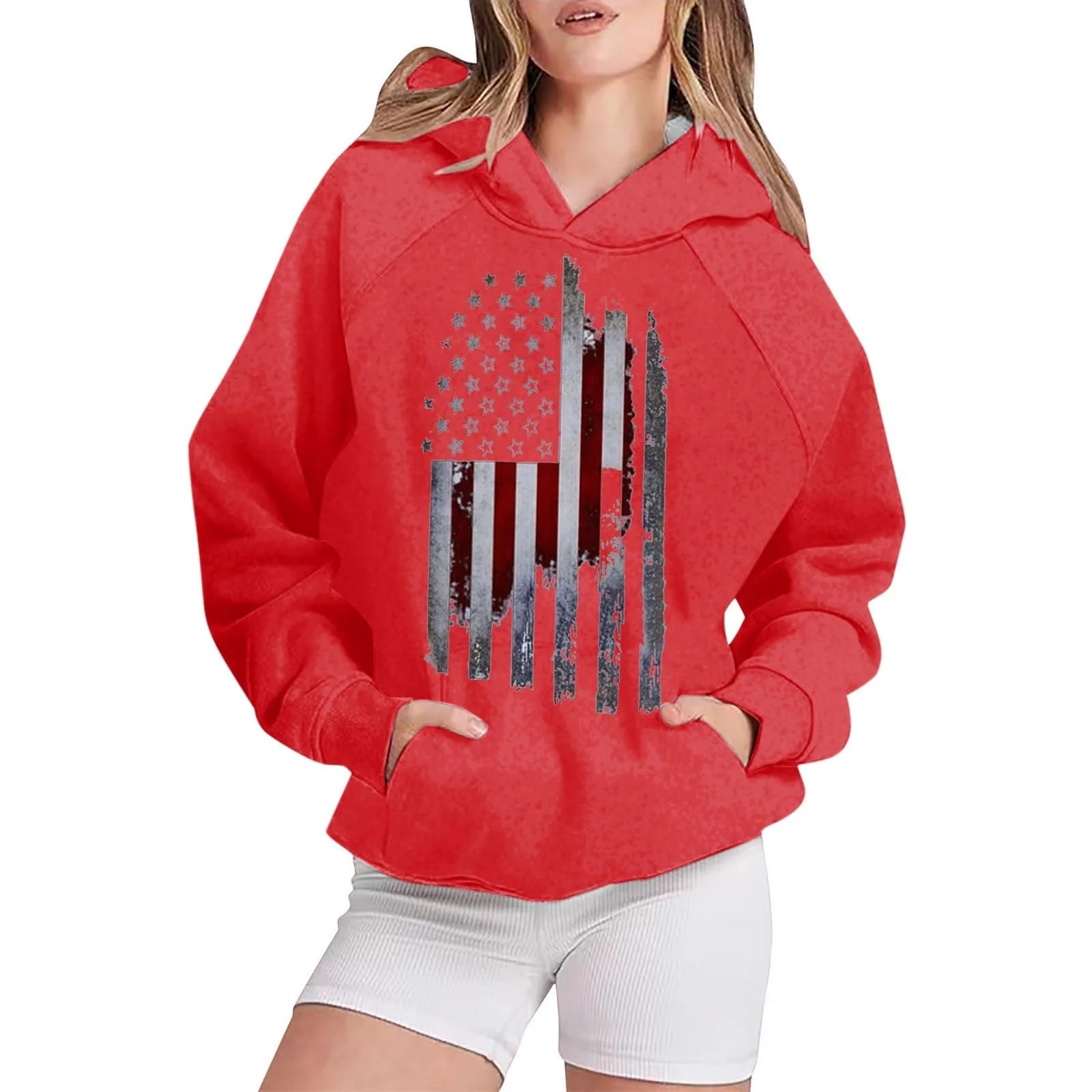 Женский свишот оверсайз с принтом американского флага, фото №1