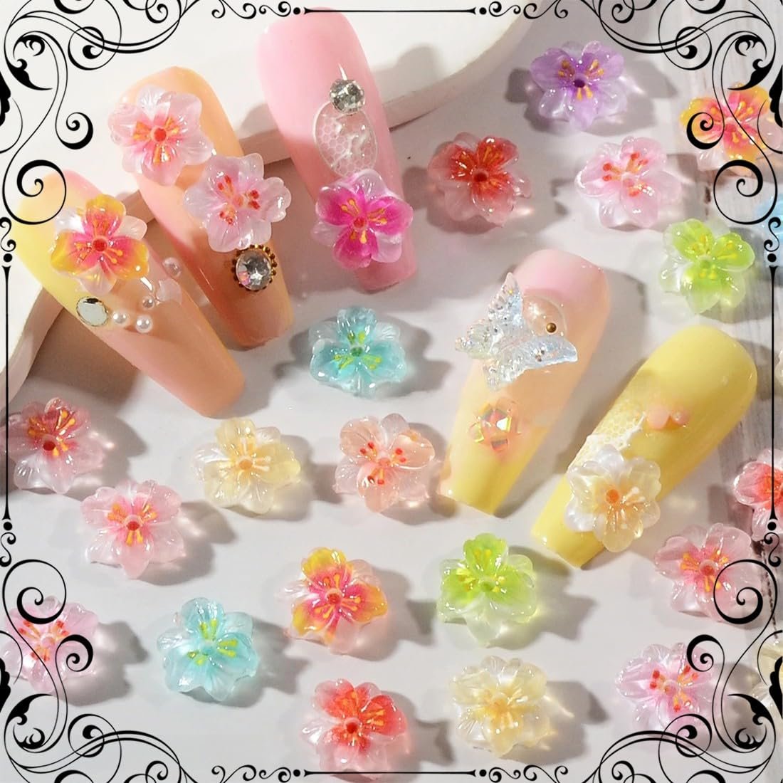 Прикраса для нігтів Квіти 3D 60 шт Різнокольорові, фото №4