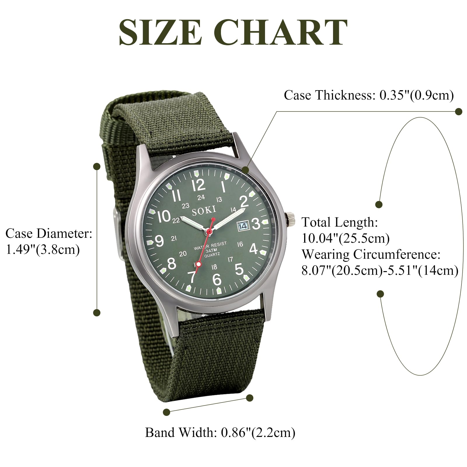 Годинник Silverora Чоловічі Військовий Nylon Великий Прості Циферблат Аналоговий Кварцові Наручний Годинник Календар Дата З Нейлоновим Ремінцем Люмінесцентні Стрілки, фото №3