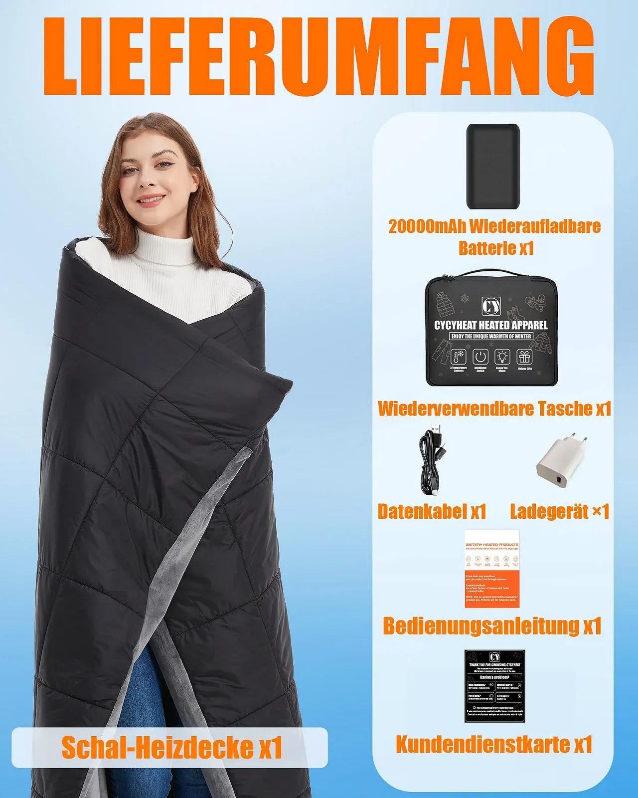 Электрическое одеяло CYCYHEAT с аккумулятором 20000 mAh, беспроводное, фото №8