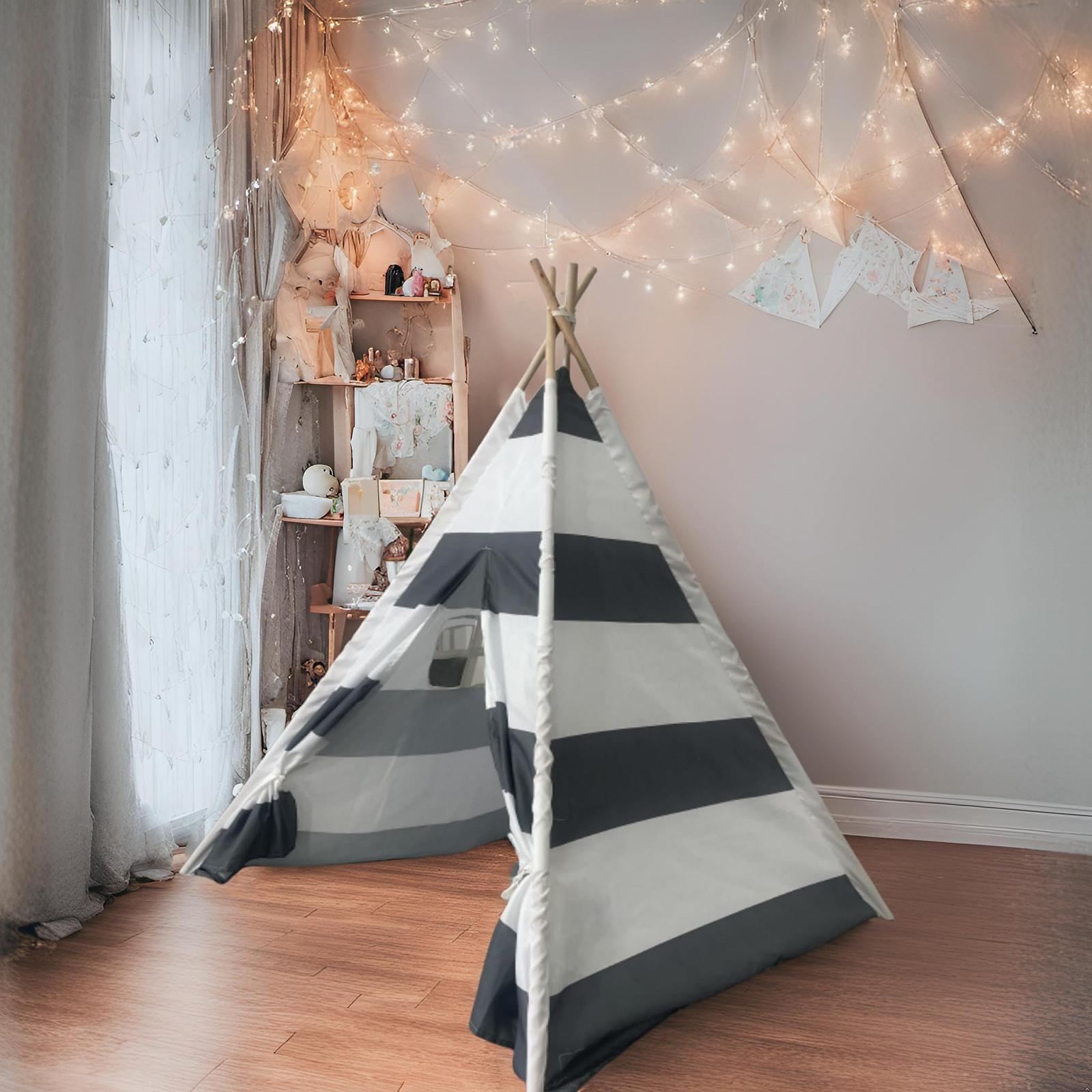 Намет дитячий ігровий Benebomo Teepee, сіро-білий у смужку, висота 140 см, з вікном, фото №2