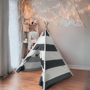 Намет дитячий ігровий Benebomo Teepee, сіро-білий у смужку, висота 140 см, з вікном synthetic.ua - Фото 1