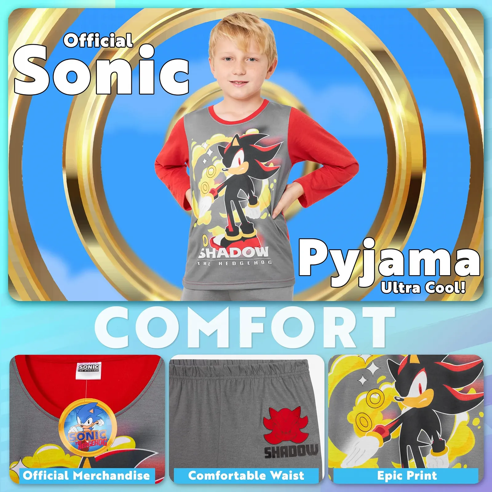 Піжамний набір SONIC THE HEDGEHOG Shadow для хлопчиків, дитячий, фото №2