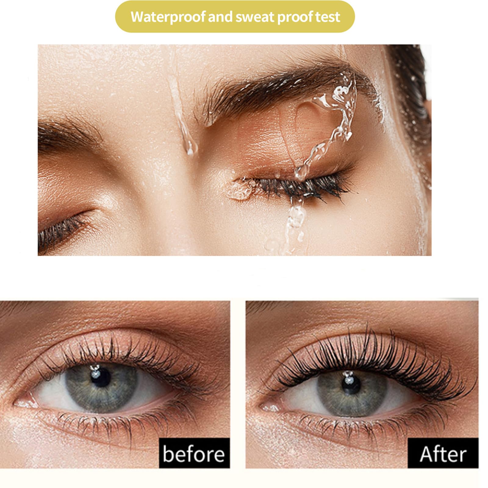 Mascara 2-in-1 водостойкий для удлинения и объёма, натуральный вид и искусственные ресницы, 4D Silk Fibre черный, фото №4