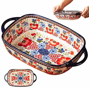 Форма для запекания керамическая термостойкая с двумя ручками цветочный принт 730 мл synthetic.ua - Фото 1