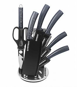 Набор ножей Herzberg Cuisine Professional из нержавеющей стали, акриловая подставка, эргономичная ручка, 8 предметов, углерод - Фото 1