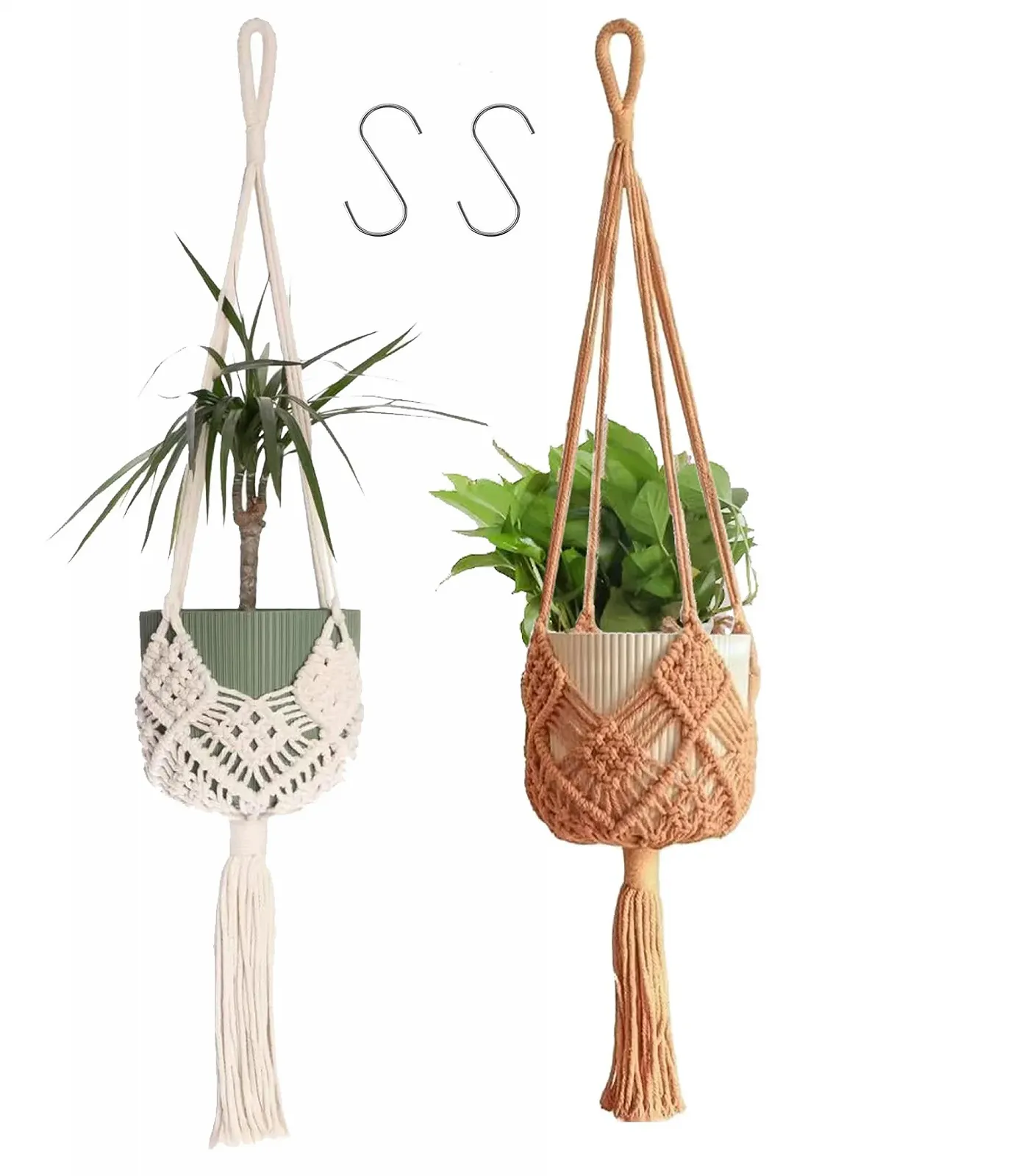 Підвіс для квітів макраме 89 см 2 шт бежевий/кавовий, фото №1 Підвіс для квітів макраме 89 см 2 шт бежевий/кавовий, фото №1