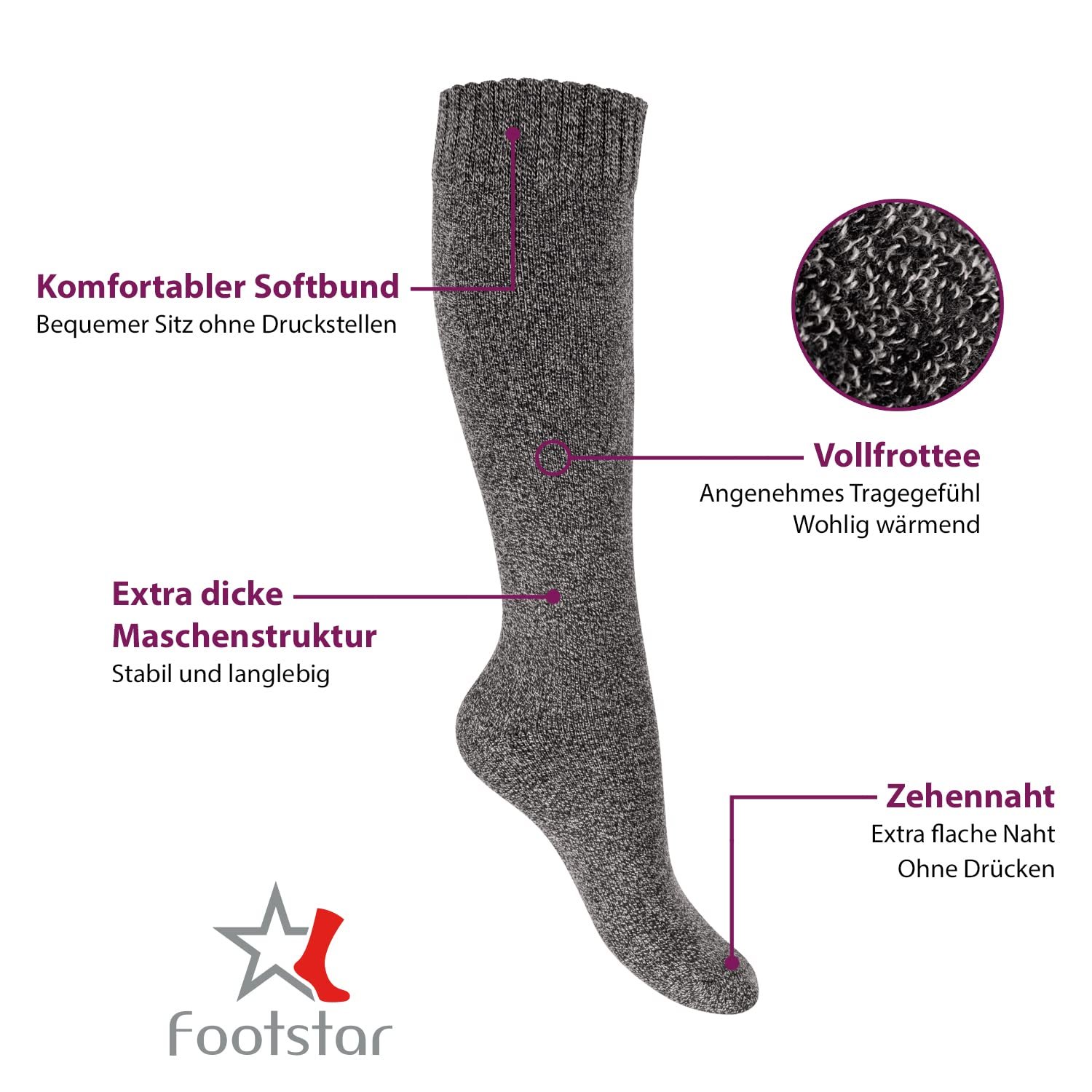 Термоноски женские Footstar махровые гольфы (2 или 4 пары) Теплые зимние носки, фото №2